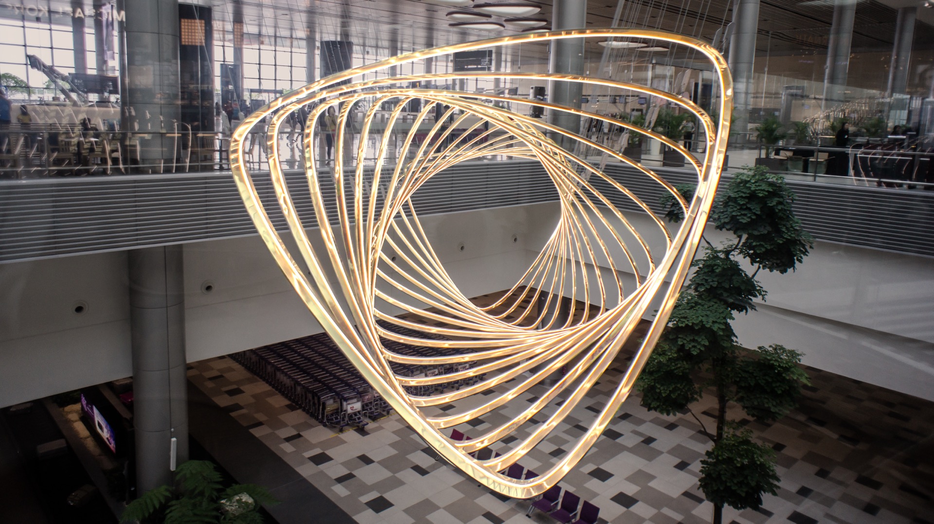 Twisted petal element illuminated with warm light