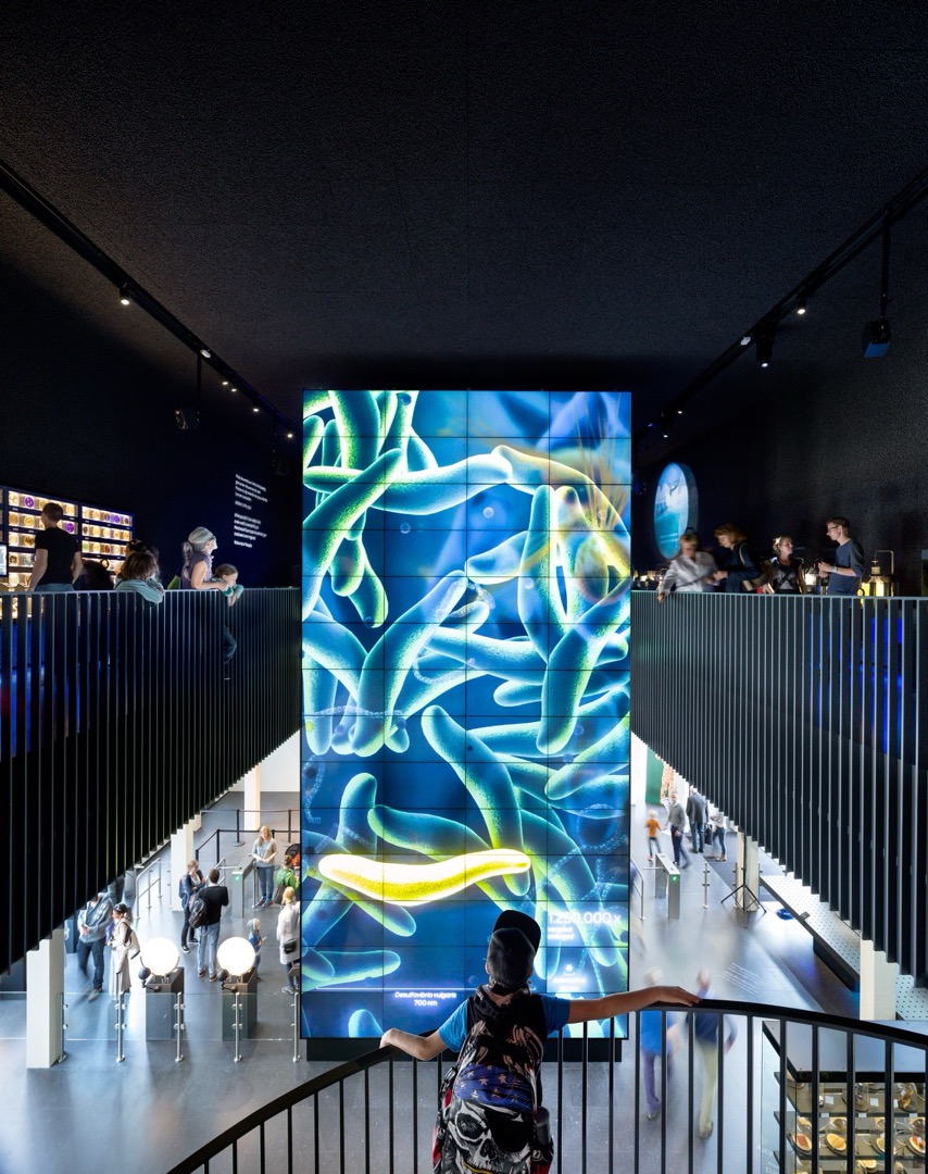 Ten-meter tall video wall in the staircase